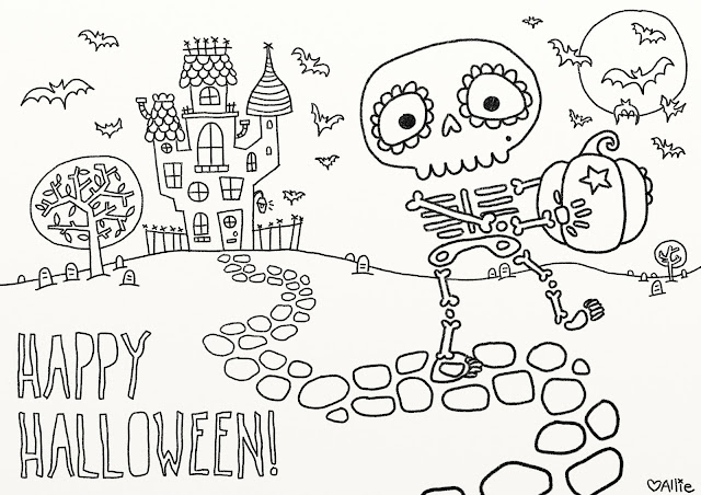 Free happy halloween coloring pages template for print kids and Adults
