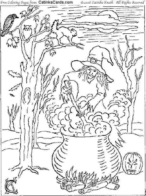 Free witch hat and cauldron printable coloring page templates for kids and adults